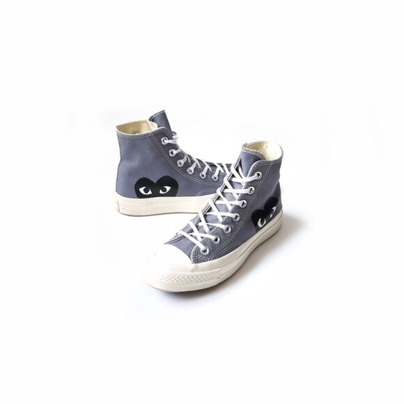 Comme Des Garcons PLAY Gray Converse High Top Sneakers Womens Size 6 - Picture 2 of 9